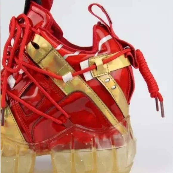 Stylish Red and Gold Women's Sneakers - Picture 5 of 6